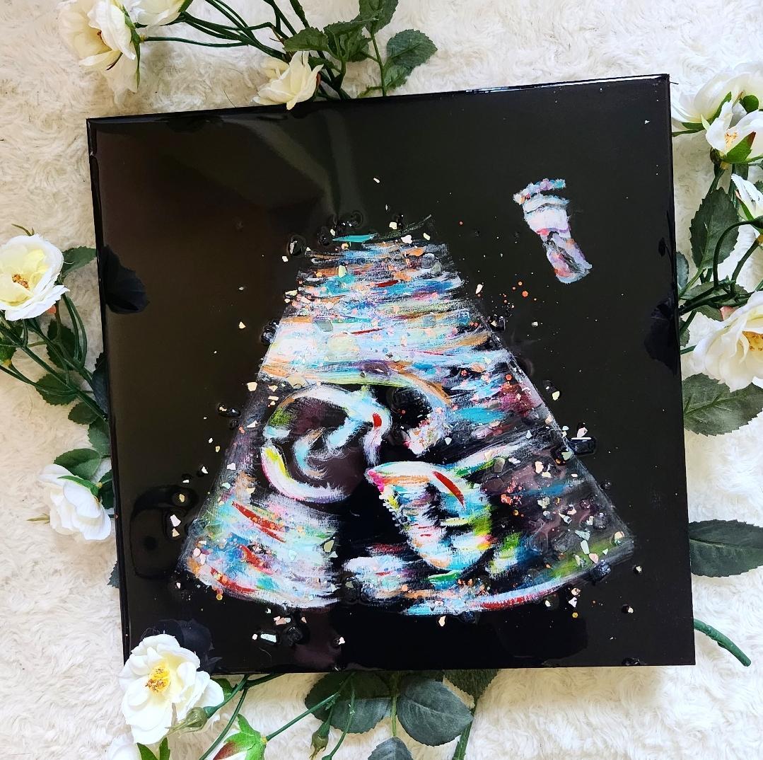Custom Ultrasound Painting on Canvas w/Resin Finish & Embellishments Commission