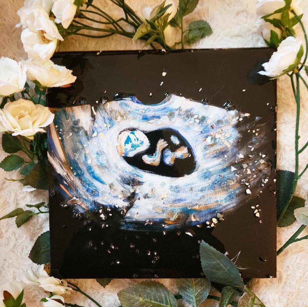 Custom Ultrasound Painting on Canvas w/Resin Finish & Embellishments Commission