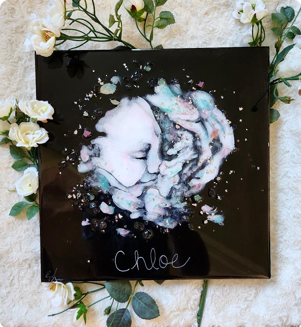 Custom Ultrasound Painting on Canvas w/Resin Finish & Embellishments Commission