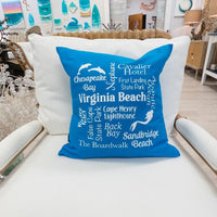 Virginia Beach Pillow Bright Blue - Sunshine & Sweet Pea's Coastal Decor