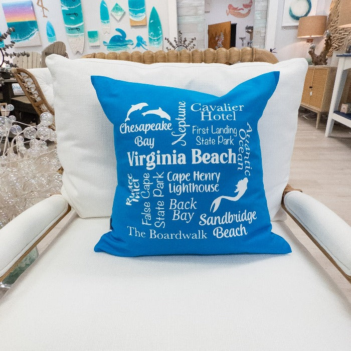 Virginia Beach Pillow Bright Blue - Sunshine & Sweet Pea's Coastal Decor