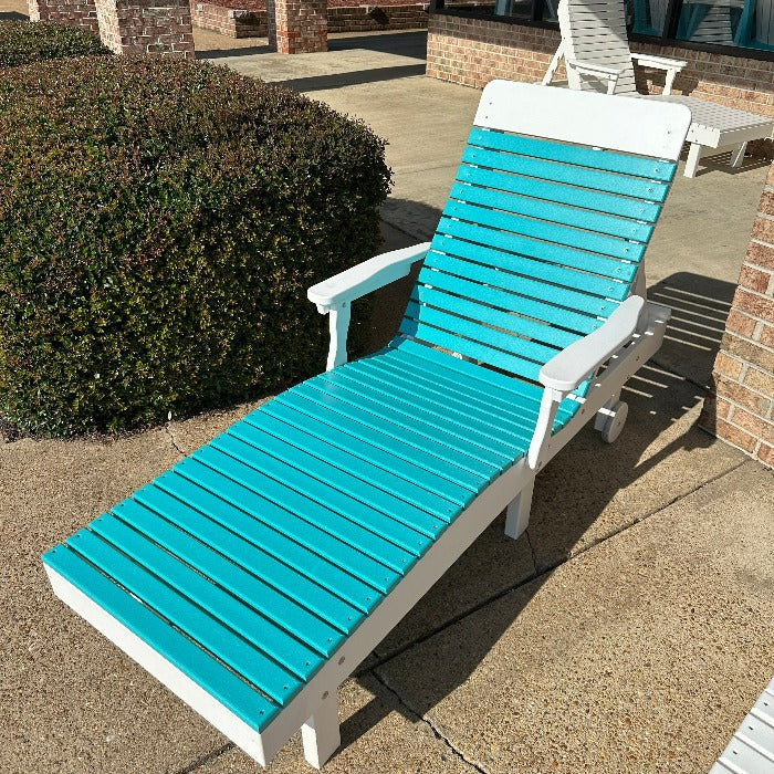 Aruba Blue on White Poly Outdoor Furniture Chaise Lounge Chair - Sunshine & Sweet Pea's Coastal Decor
