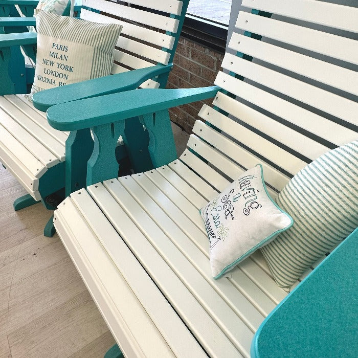 White on Aruba Blue Poly Outdoor Furniture Rollback Swivel Gliders - Sunshine & Sweet Pea's Coastal Decor
