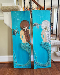Custom Mermaid on Wood with Matte Finish & Embellishments Commission - Sunshine & Sweet Pea's Coastal Decor