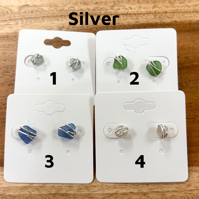 Wire Wrapped Sea Glass Stud Earrings - Sunshine & Sweet Pea's Coastal Decor