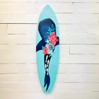 Whale Shark Surfboard with Coral & Seashells Wooden Surfboard - Sunshine & Sweet Pea's Coastal Decor