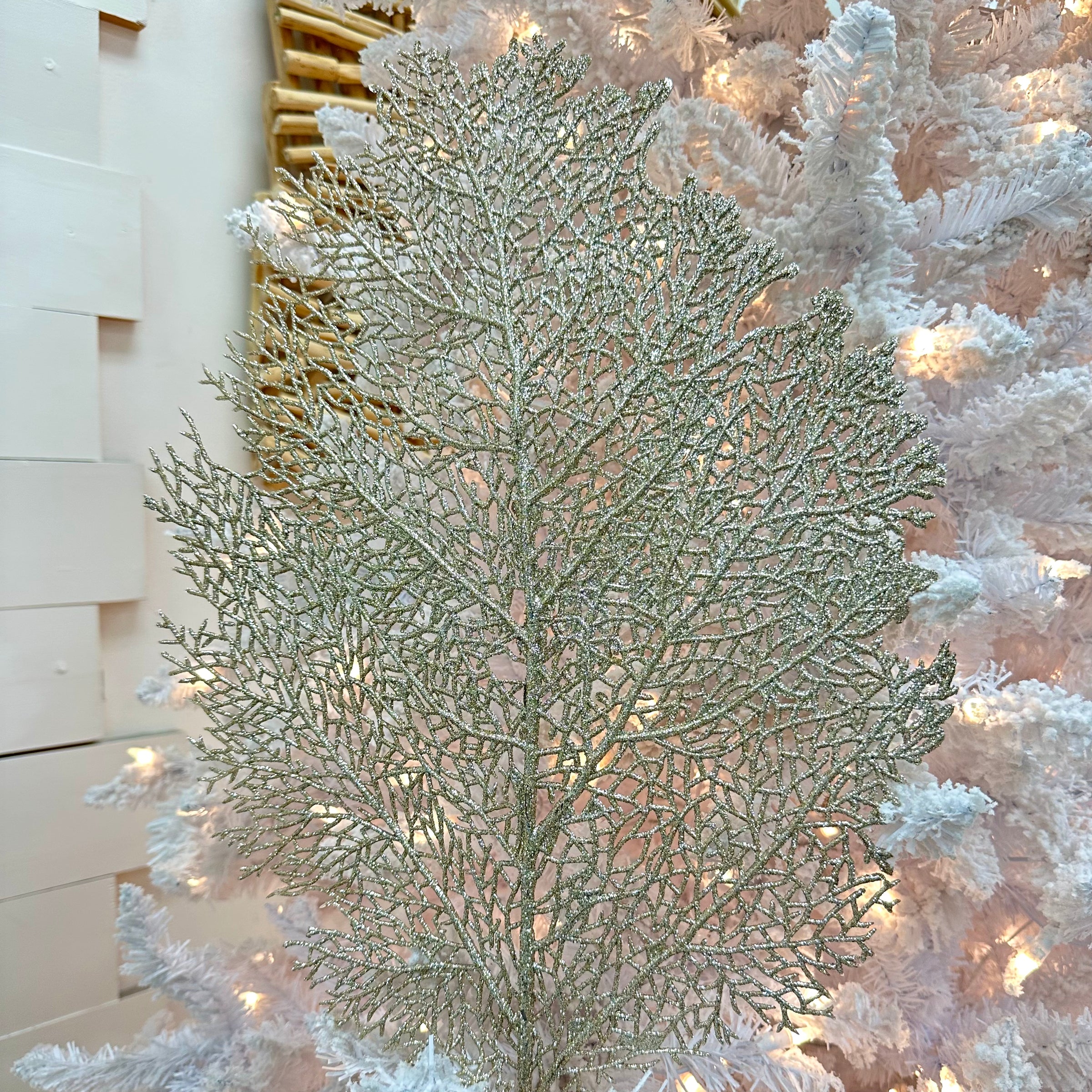 Gold Glitter Lace Fan Coral Sprig Decoration