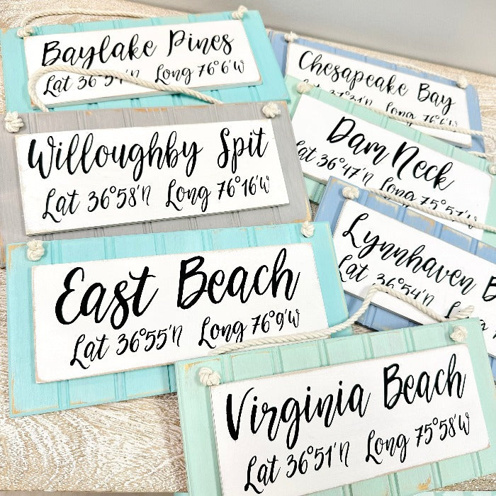 Custom Wooden Coordinate Signs - Sunshine & Sweet Pea's Coastal Decor