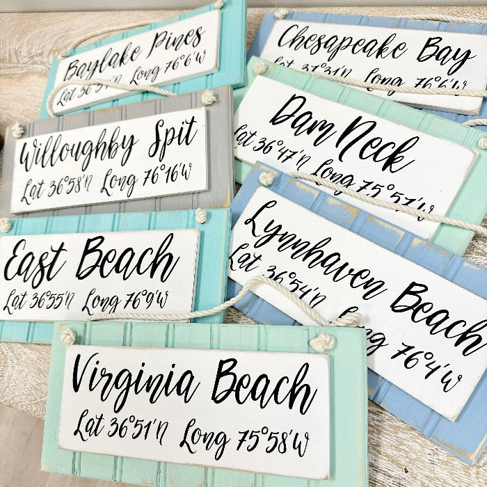 Custom Wooden Coordinate Signs - Sunshine & Sweet Pea's Coastal Decor