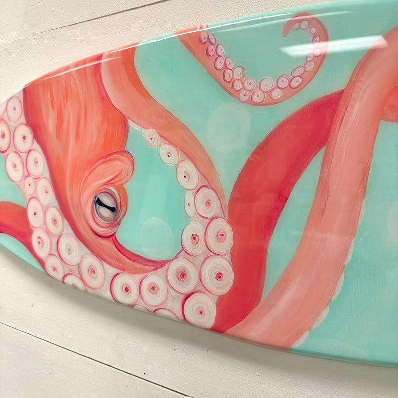 Octopus Wooden Surfboard with Resin Overlay - Sunshine & Sweet Pea's Coastal Decor