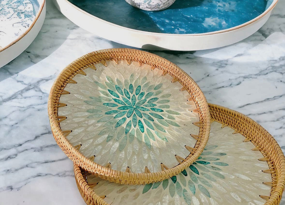Handmade Rattan & Seashell Tray