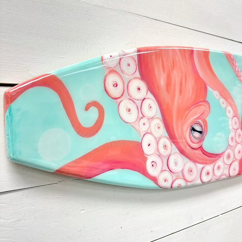 Octopus Wooden Surfboard with Resin Overlay - Sunshine & Sweet Pea's Coastal Decor