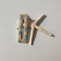 Polymer Clay Barrettes Tan & White & Blue & Green - Sunshine & Sweet Pea's Coastal Decor
