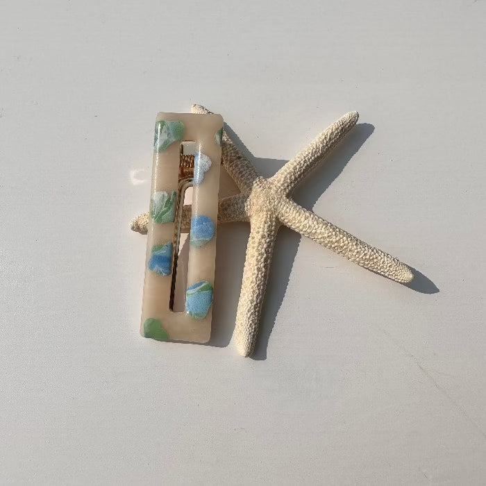 Polymer Clay Barrettes Tan & White & Blue & Green - Sunshine & Sweet Pea's Coastal Decor