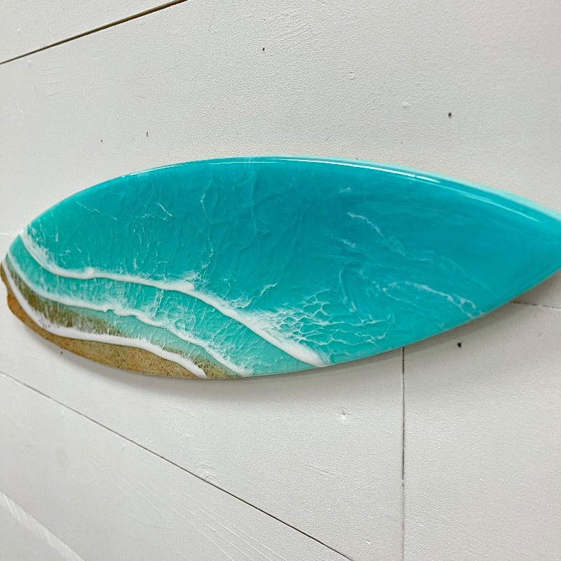 Beach Inspired Emerald Resin 19" Surfboard - Sunshine & Sweet Pea's Coastal Decor
