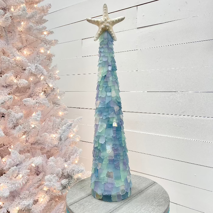 Extra Large Sea Glass Tree w/Lights & Starfish Topper Sunshine & Sweet Peas Coastal Decor