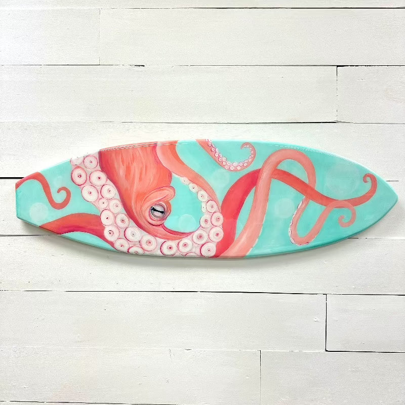 Octopus Wooden Surfboard with Resin Overlay - Sunshine & Sweet Pea's Coastal Decor