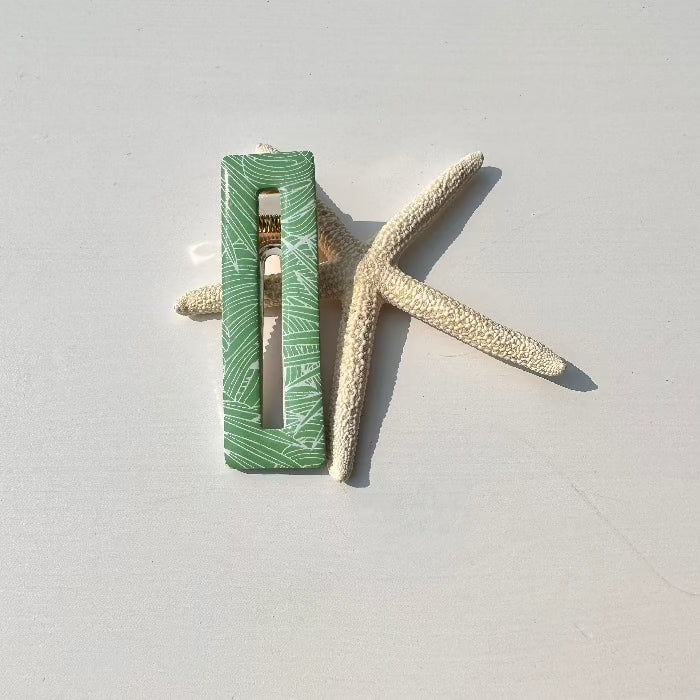 Polymer Clay Barrettes Green Leaf Pattern - Sunshine & Sweet Pea's Coastal Decor