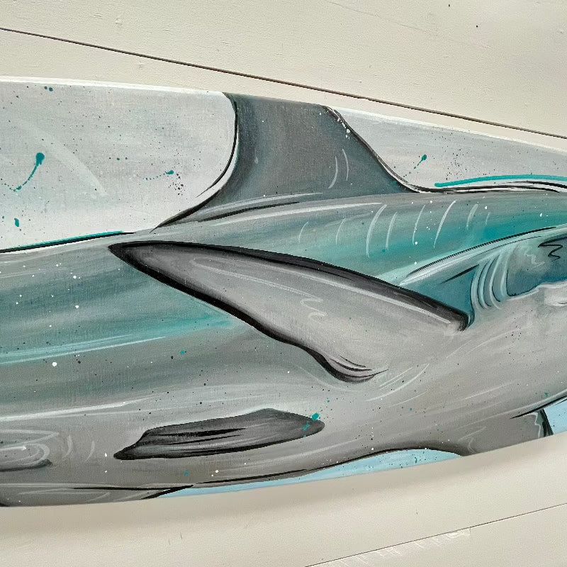 Reef Shark Wooden Surfboard with Shark Bite - Sunshine & Sweet Pea's Coastal Decor