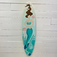 Mermaid with Jellyfish Wooden Surfboard - Sunshine & Sweet Pea's Coastal Decor