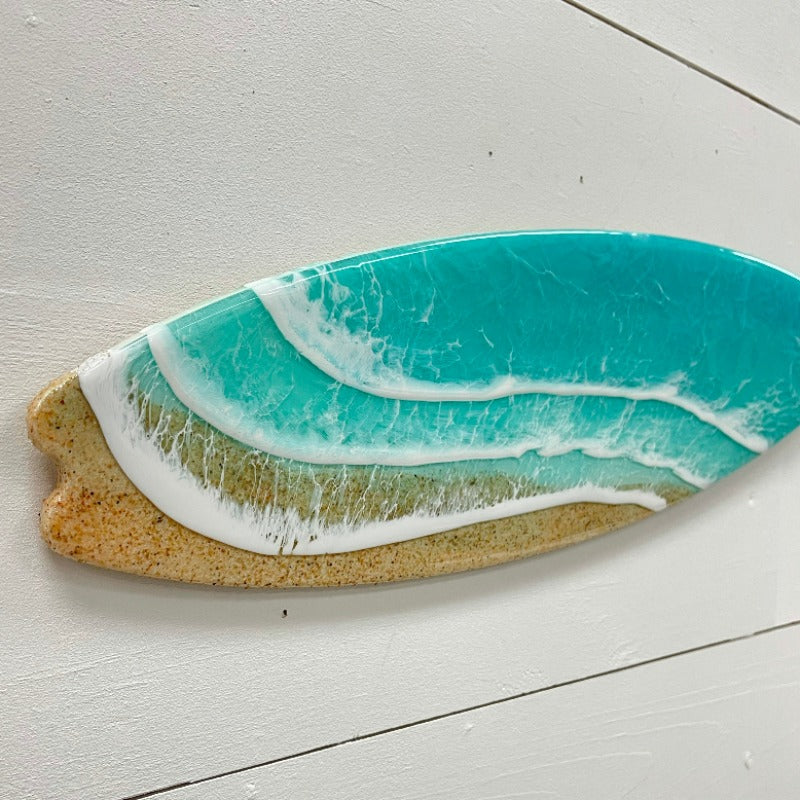 Beach Inspired Emerald Resin 19" Surfboard - Sunshine & Sweet Pea's Coastal Decor