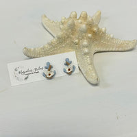 Anchor Stud Polymer Clay Earrings Light Blue with Poppies - Sunshine & Sweet Pea's Coastal Decor