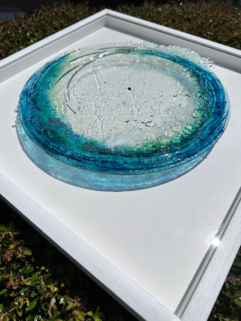Large Framed Fused Glass Tidal Wave