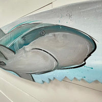 Reef Shark Wooden Surfboard with Shark Bite - Sunshine & Sweet Pea's Coastal Decor