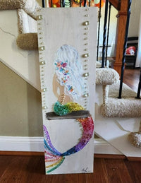 Custom Mermaid on Wood with Matte Finish & Embellishments Commission - Sunshine & Sweet Pea's Coastal Decor