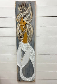 Custom Mermaid on Wood with Matte Finish & Embellishments Commission - Sunshine & Sweet Pea's Coastal Decor