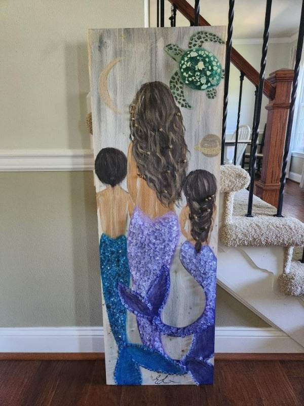 Custom Mermaid on Wood with Matte Finish & Embellishments Commission - Sunshine & Sweet Pea's Coastal Decor