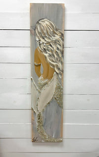 Custom Mermaid on Wood with Matte Finish & Embellishments Commission - Sunshine & Sweet Pea's Coastal Decor