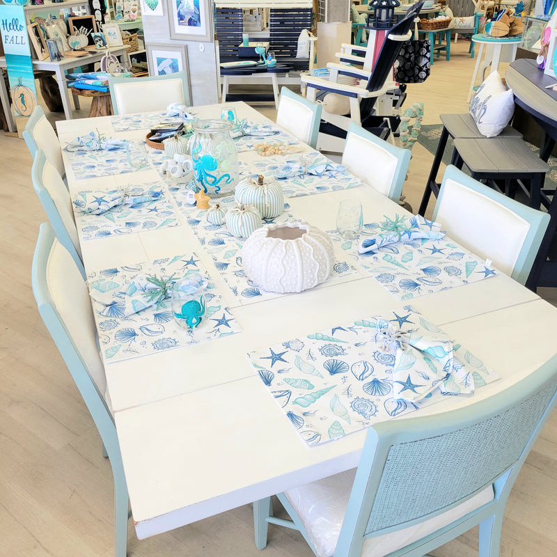 Mahogany White Table & Blue Chairs Set