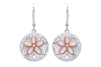 Crystal w/Mother of Pearl Lever Back Sand Dollar Earrings