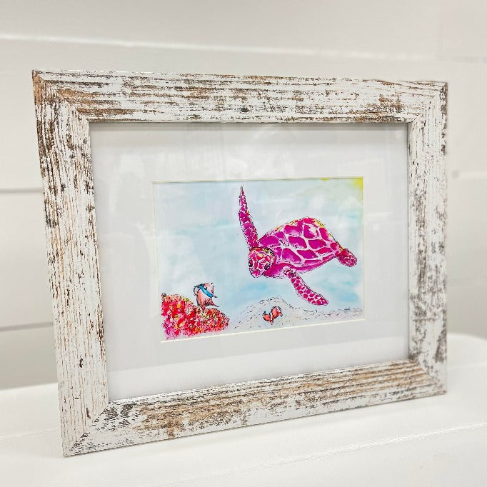 Caroline | Breast Cancer Sea Turtle Framed Print - Sunshine & Sweet Pea's Coastal Decor