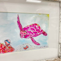 Caroline | Breast Cancer Sea Turtle Framed Print - Sunshine & Sweet Pea's Coastal Decor