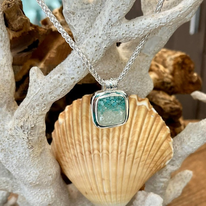 Cushion Cut Turquoise & Mother of Pearl Dune Jewelry Necklace - Sunshine & Sweet Pea's Coastal Decor