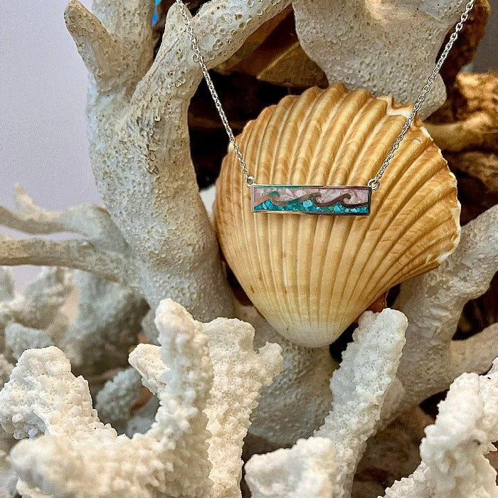 Luxe Wave Bar Conch Shell & Turquoise Dune Jewelry Necklace - Sunshine & Sweet Pea's Coastal Decor
