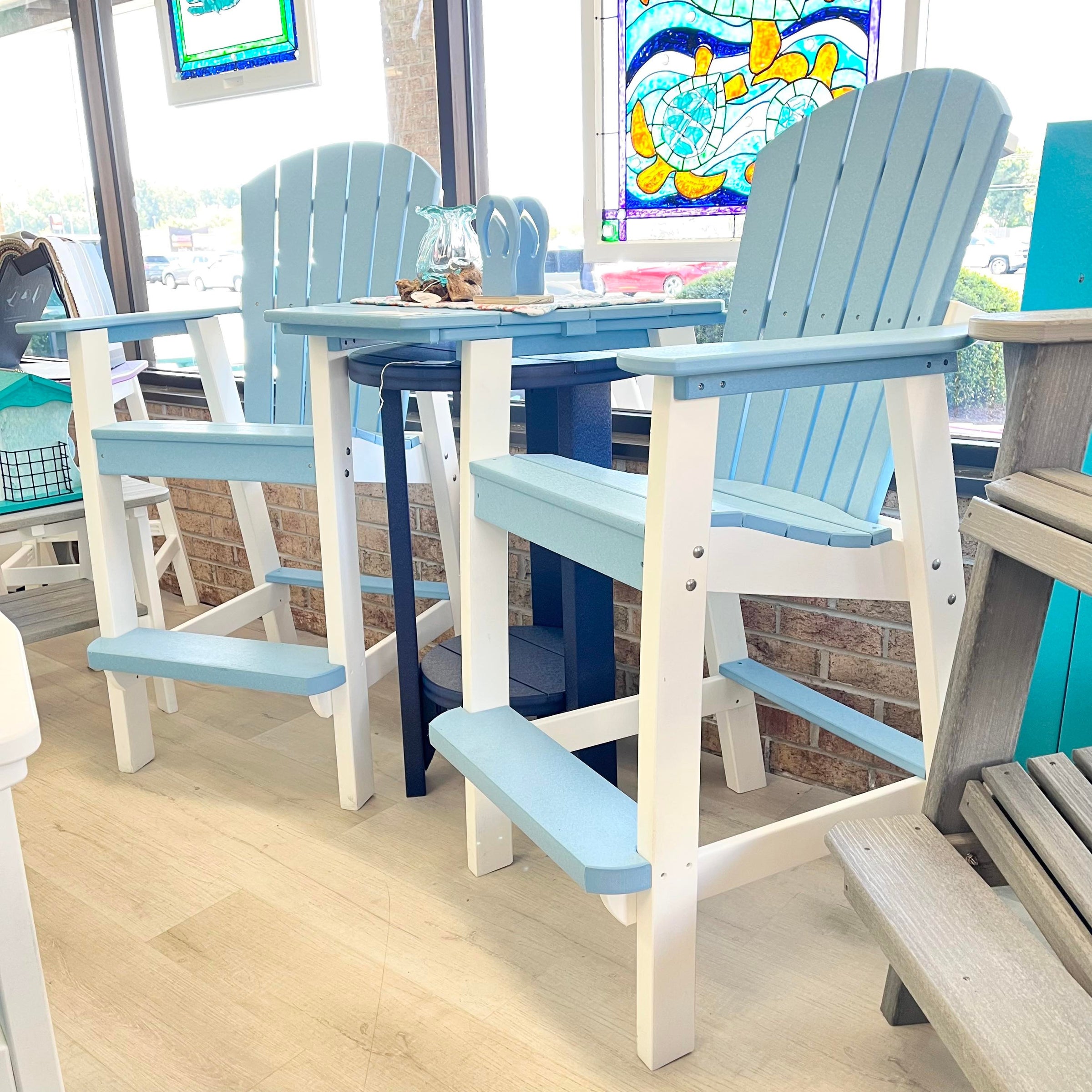 Powder Blue on White Poly Outdoor Furniture Balcony Set