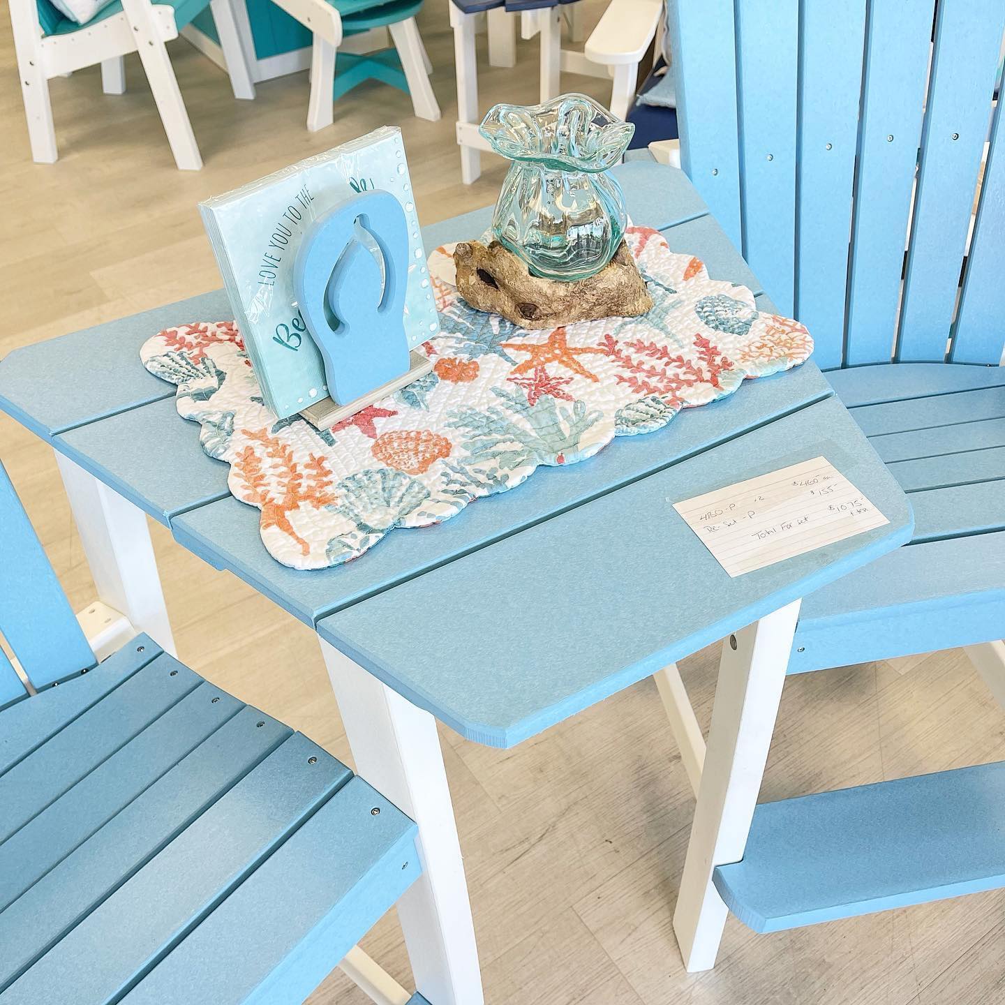 Powder Blue on White Poly Outdoor Furniture Balcony Set
