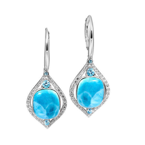 Larimar& Blue Topaz Designer Drop Earrings - Sunshine & Sweet Pea's Coastal Decor