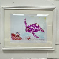 Caroline | Breast Cancer Sea Turtle Framed Print - Sunshine & Sweet Pea's Coastal Decor