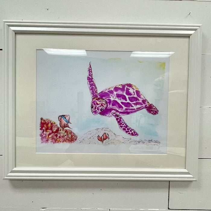 Caroline | Breast Cancer Sea Turtle Framed Print - Sunshine & Sweet Pea's Coastal Decor