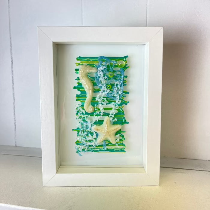 Framed Fused Glass Starfish & Seahorse Underwater Scene - Sunshine & Sweet Pea's Coastal Decor