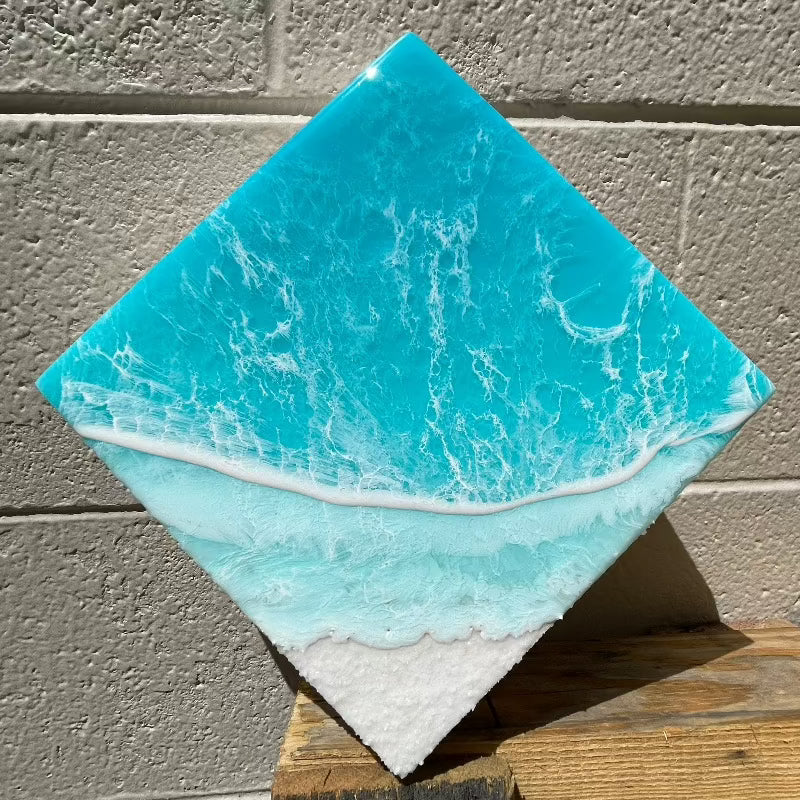 Diamond Beach Inspired Teal Resin Art - Sunshine & Sweet Pea's Coastal Decor