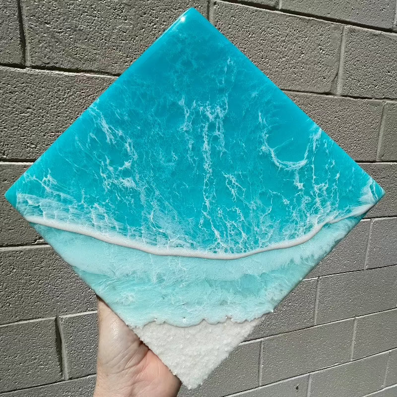 Diamond Beach Inspired Teal Resin Art - Sunshine & Sweet Pea's Coastal Decor