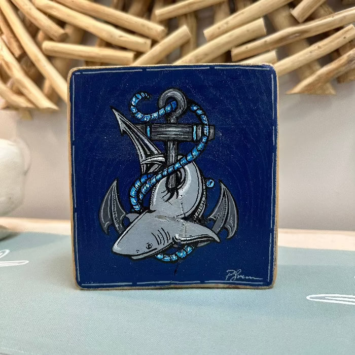 Shark and Anchor Table Sitter - Sunshine & Sweet Pea's Coastal Decor