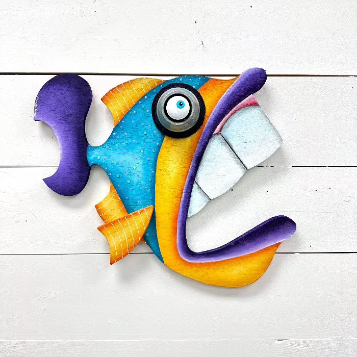 "Chuck Knoblock II" Funky Wooden Fish - Sunshine & Sweet Pea's Coastal Decor