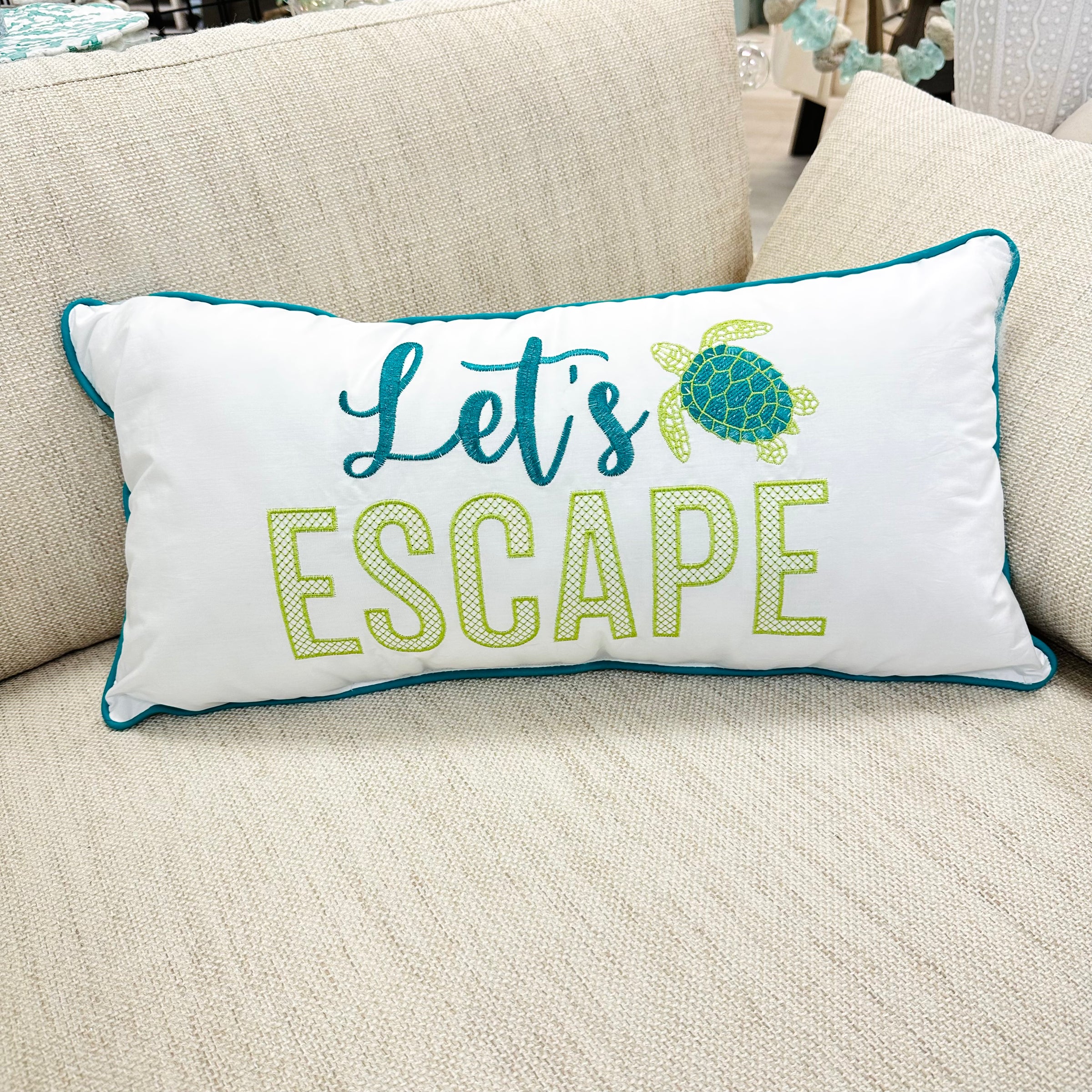 Let's Escape Embroidered Pillow