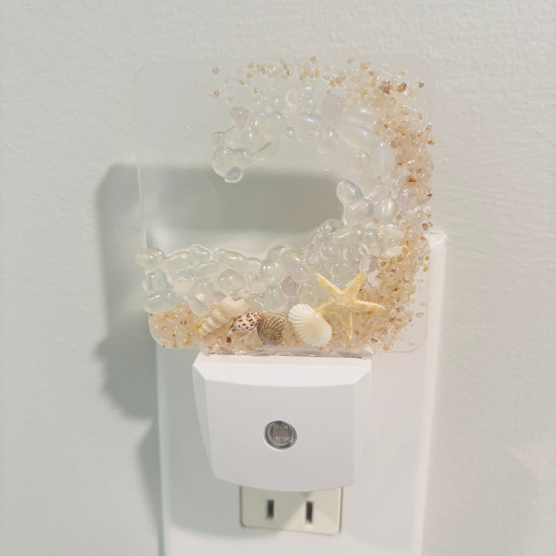 Acrylic Night Lights w/ Coastal Designs in Glass, Sand, Shells Resin